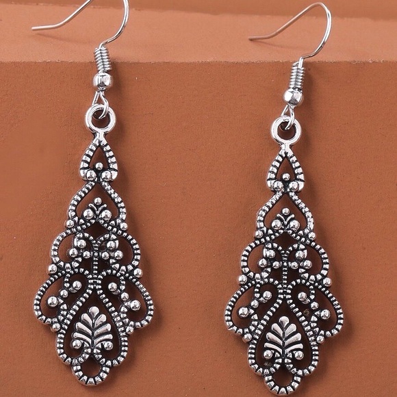 Any 2/$20! Silver Open Work Boho Drop Earrings - Picture 2 of 5